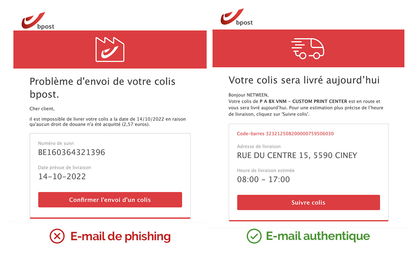 Comparatif entre un e-mail de phishing et un mail officiel